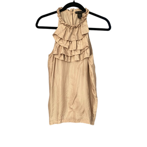 Elena Solano Silk Ruffle Collar Halter Blouse Pinkish Tan Size Small -